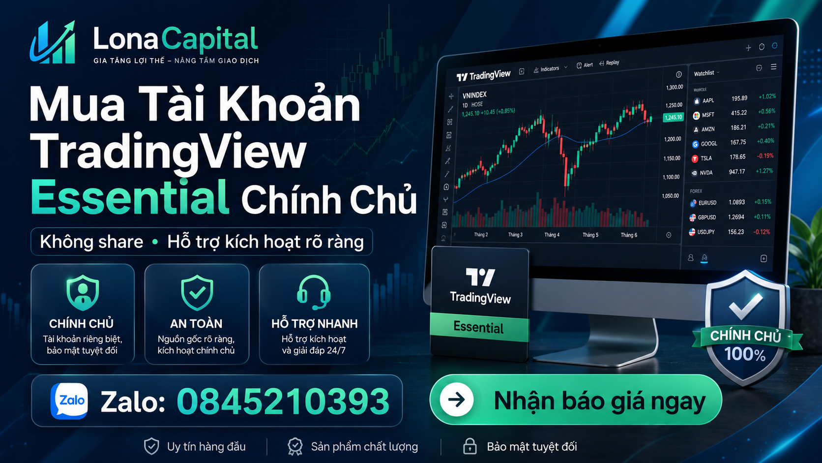 mua tai khoan tradingview essential chinh chu